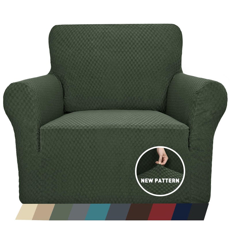 ZNSAYOTX 1 Piece Jacquard Chair Slipcovers for Living Room High Stretch Chair Covers with Arms Anti Slip Pets Friendly Couch Sofa Armchair Cover Furniture Protector (Chair, Army Green) - Image 1